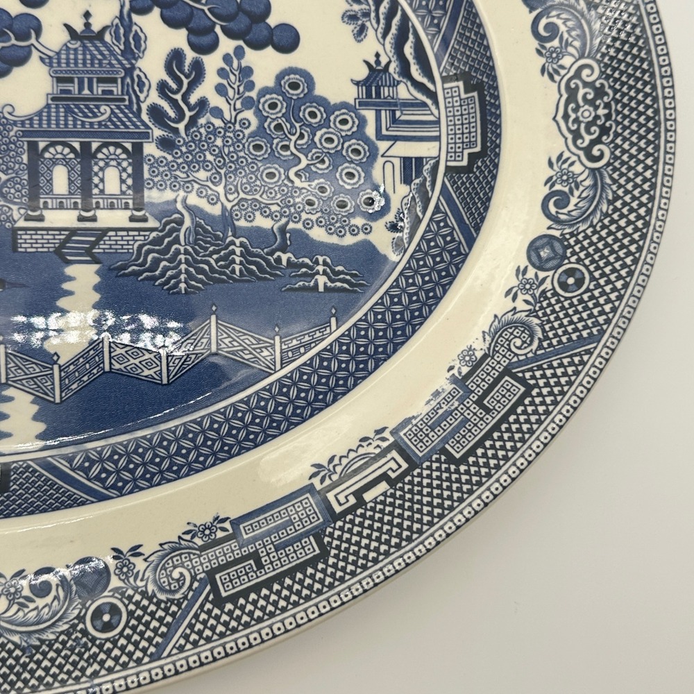 Johnson Brothers Willow Blue White Oval Serving Platter 16 Inch England Vintage - Picture 4 of 11